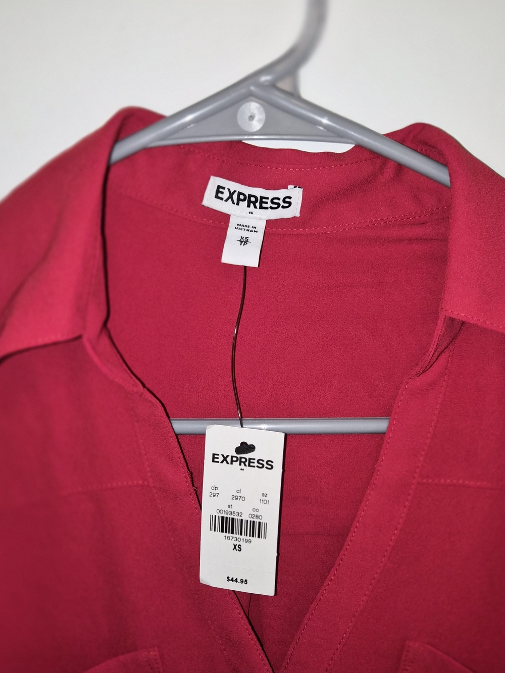 Express Women's Red Button-Front Blouse - Picture 2 of 6